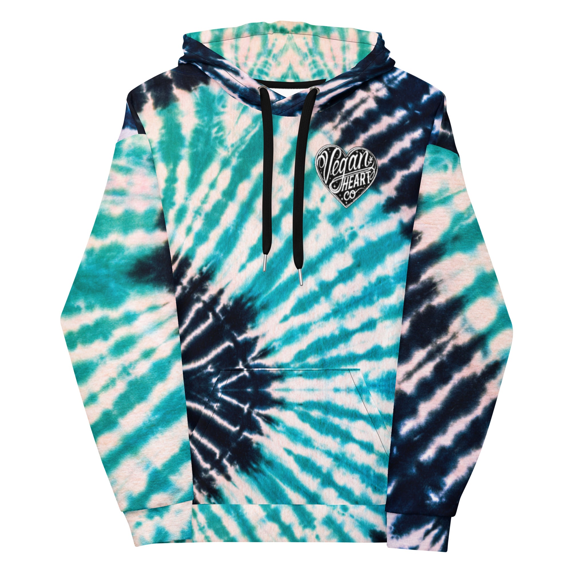 Vegan Heart Tie-Dye Unisex Hoodie | Aqua Obsidian Spiral