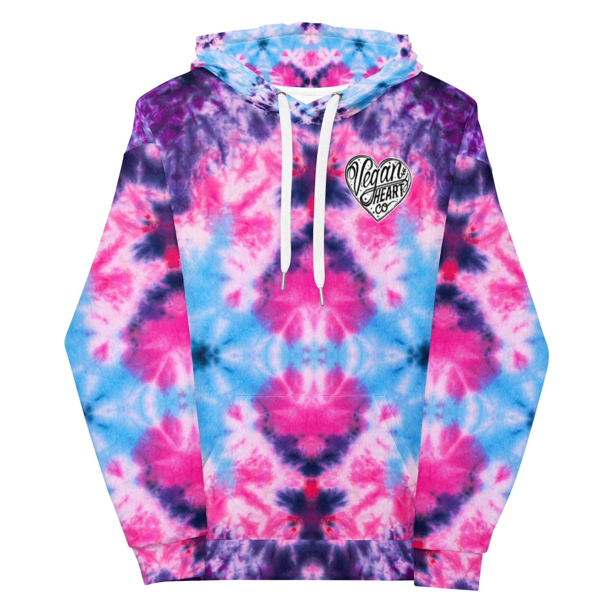 Vegan Heart Tie-Dye Unisex Hoodie | Blue Pink Bloom