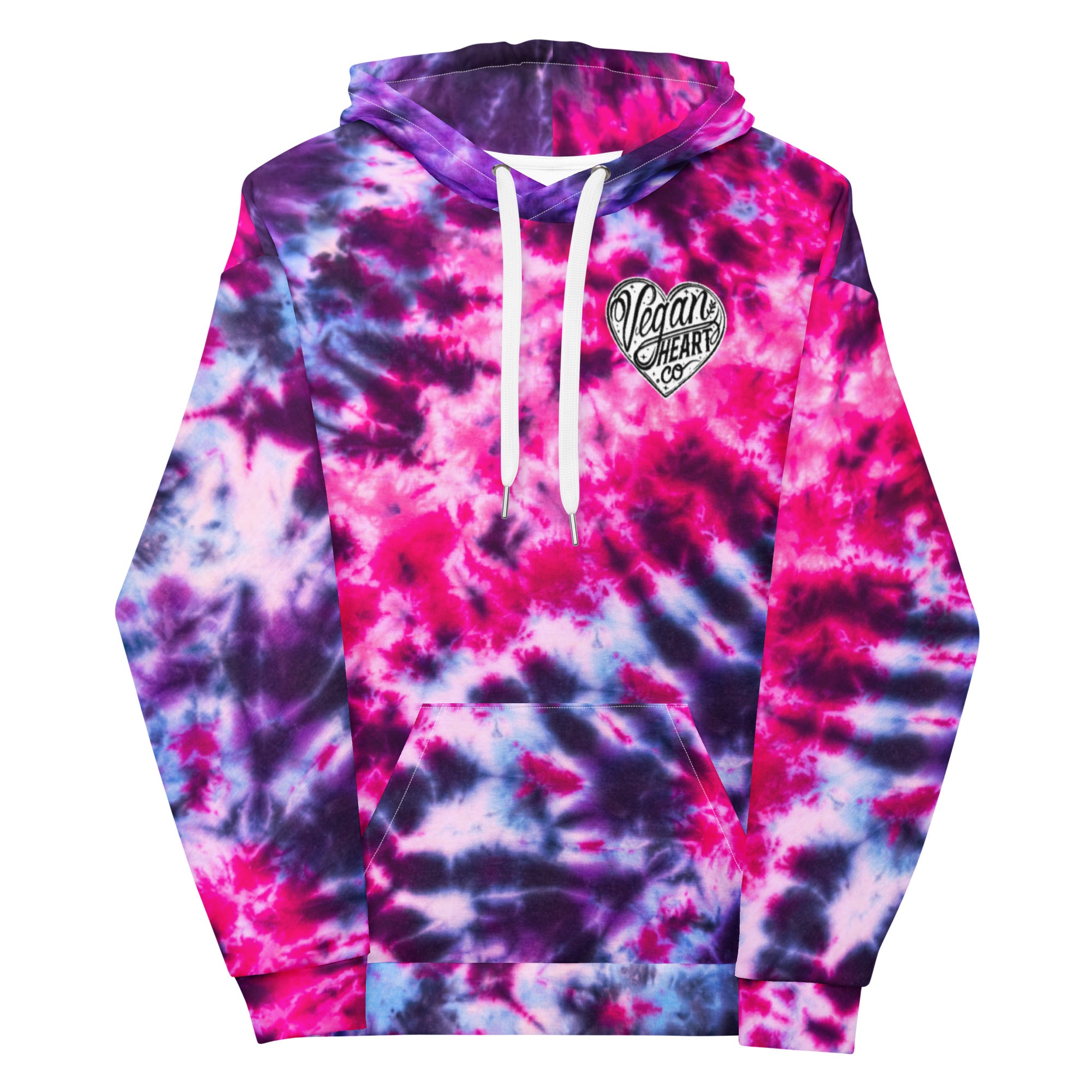 Vegan Heart Tie-Dye Unisex Hoodie | Pink Violet Pulse