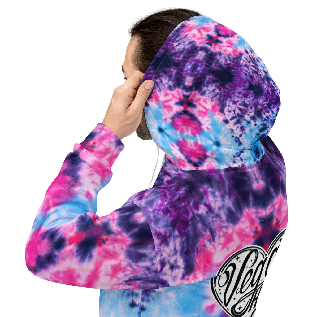 Vegan Heart Tie-Dye Unisex Hoodie | Blue Pink Bloom