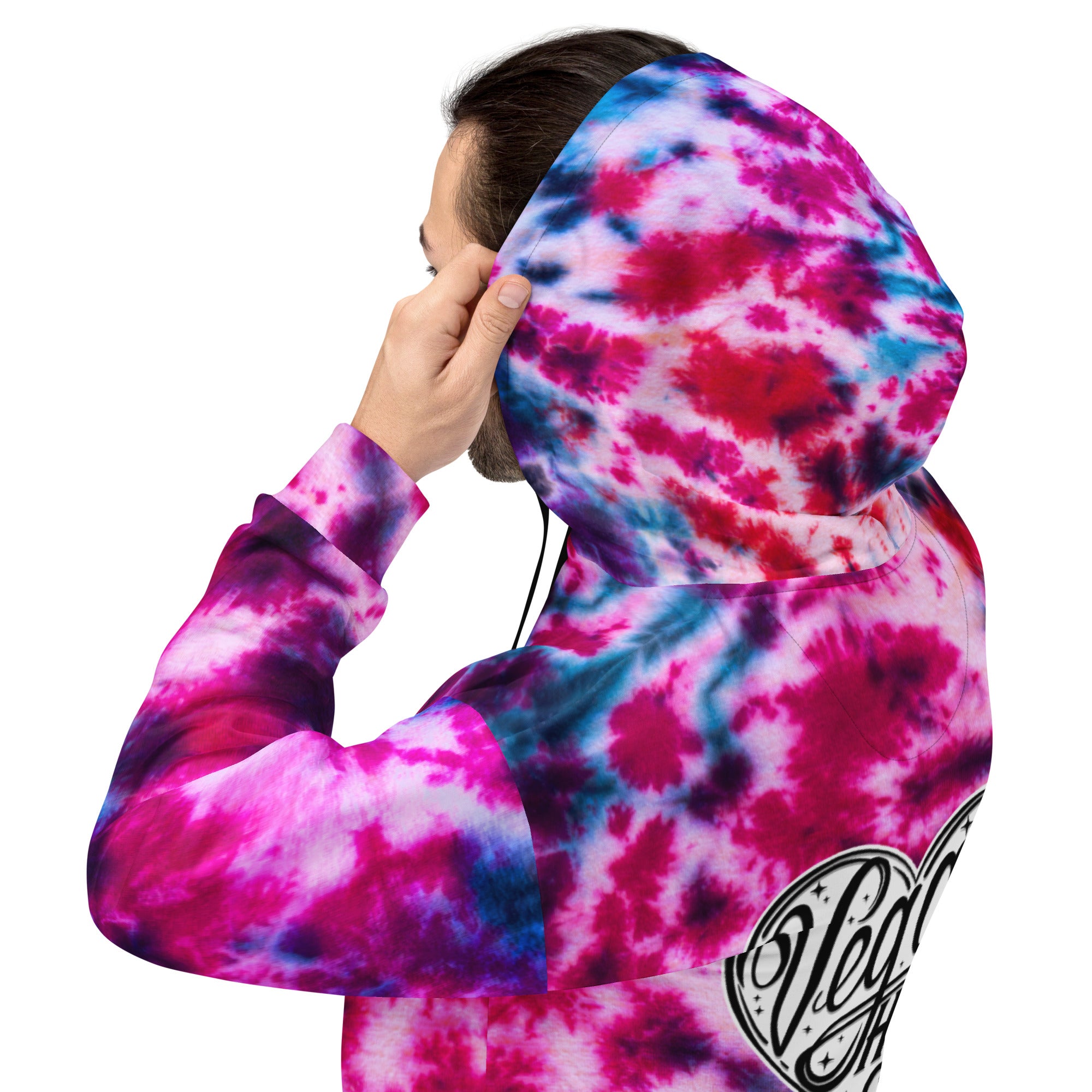 Vegan Heart Tie-Dye Unisex Hoodie | Blue Pink Nebula