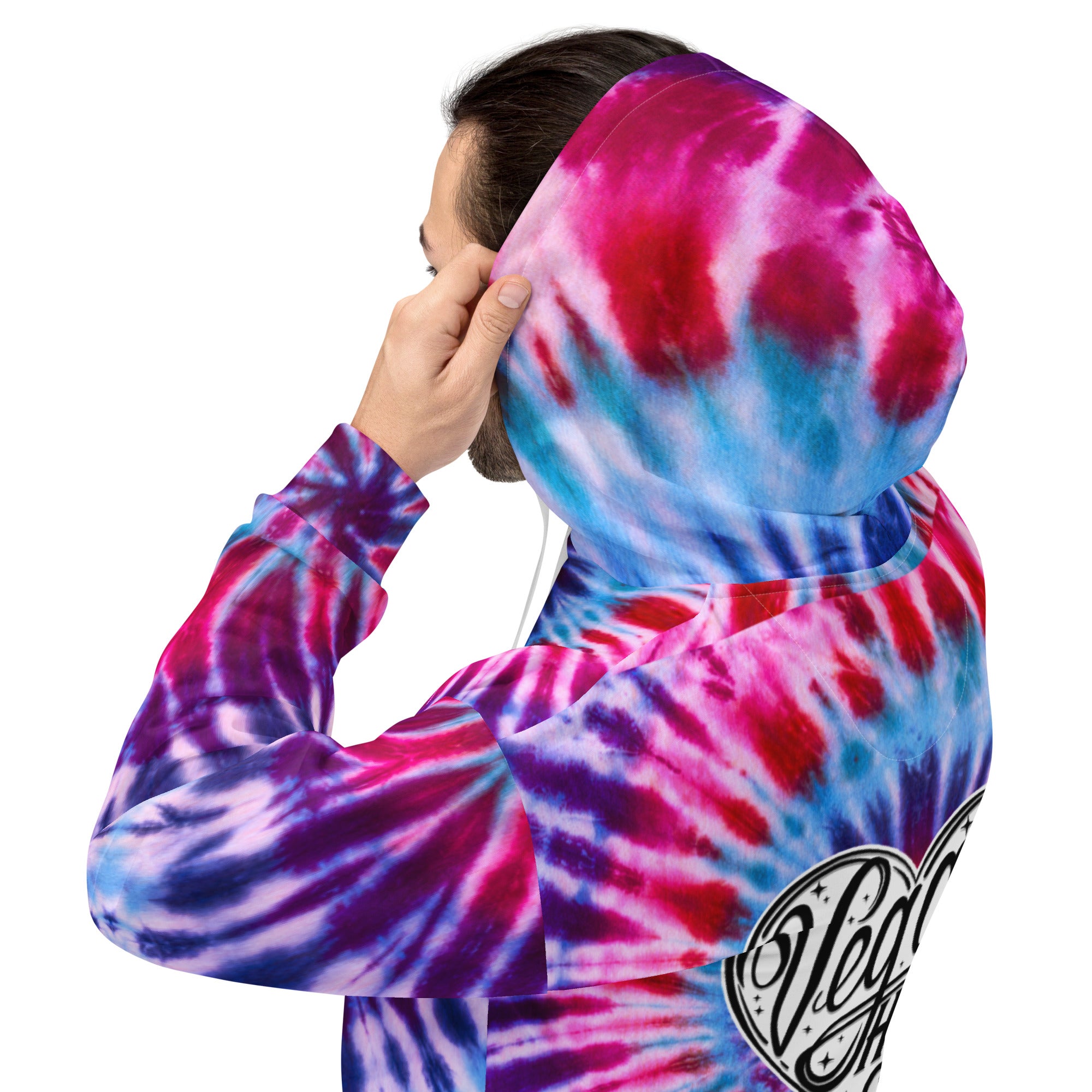 Vegan Heart Tie-Dye Unisex Hoodie | Blue Violet Spiral