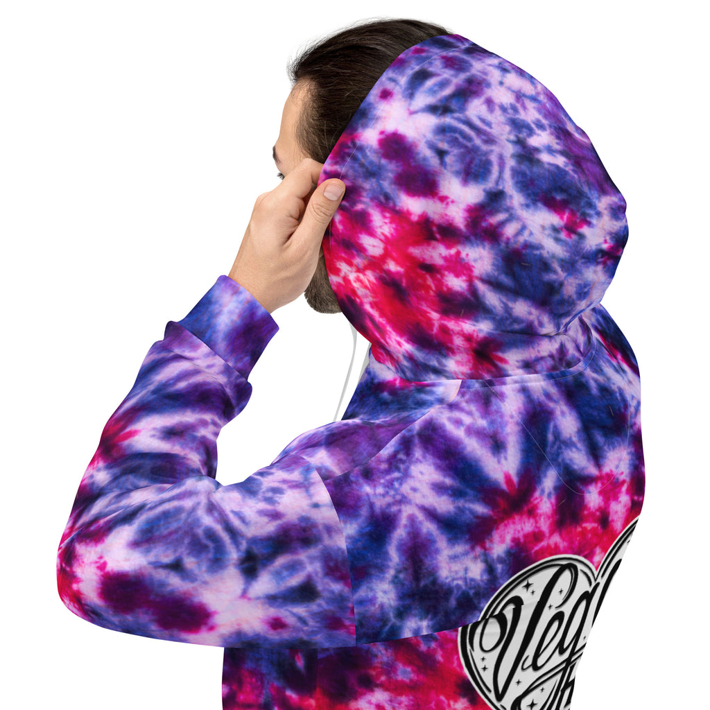 Vegan Heart Tie-Dye Unisex Hoodie | Violet Red Flame