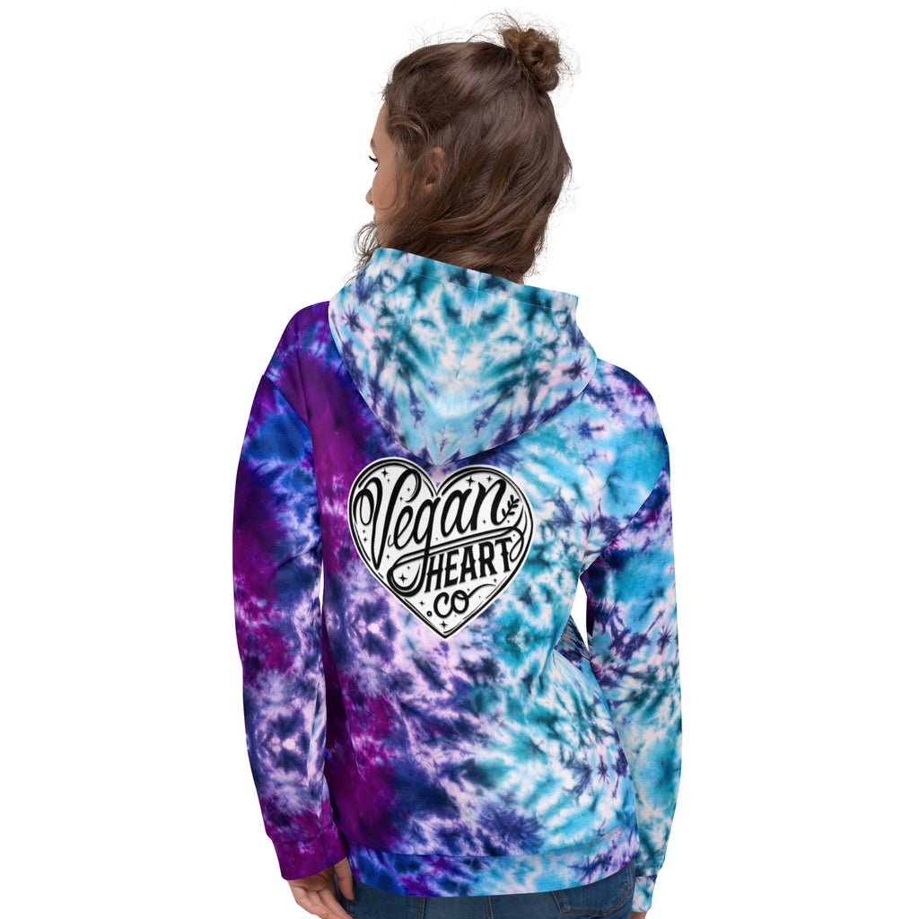 Vegan Heart Tie-Dye Unisex Hoodie | Aqua Violet Tide