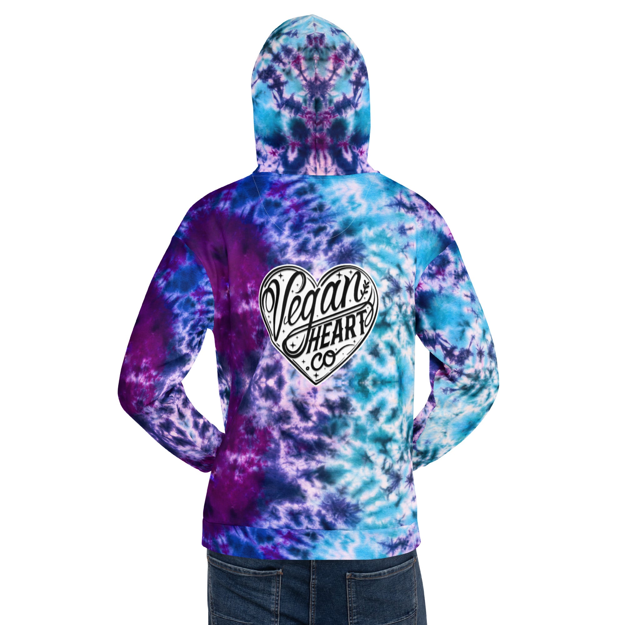 Vegan Heart Tie-Dye Unisex Hoodie | Aqua Violet Tide