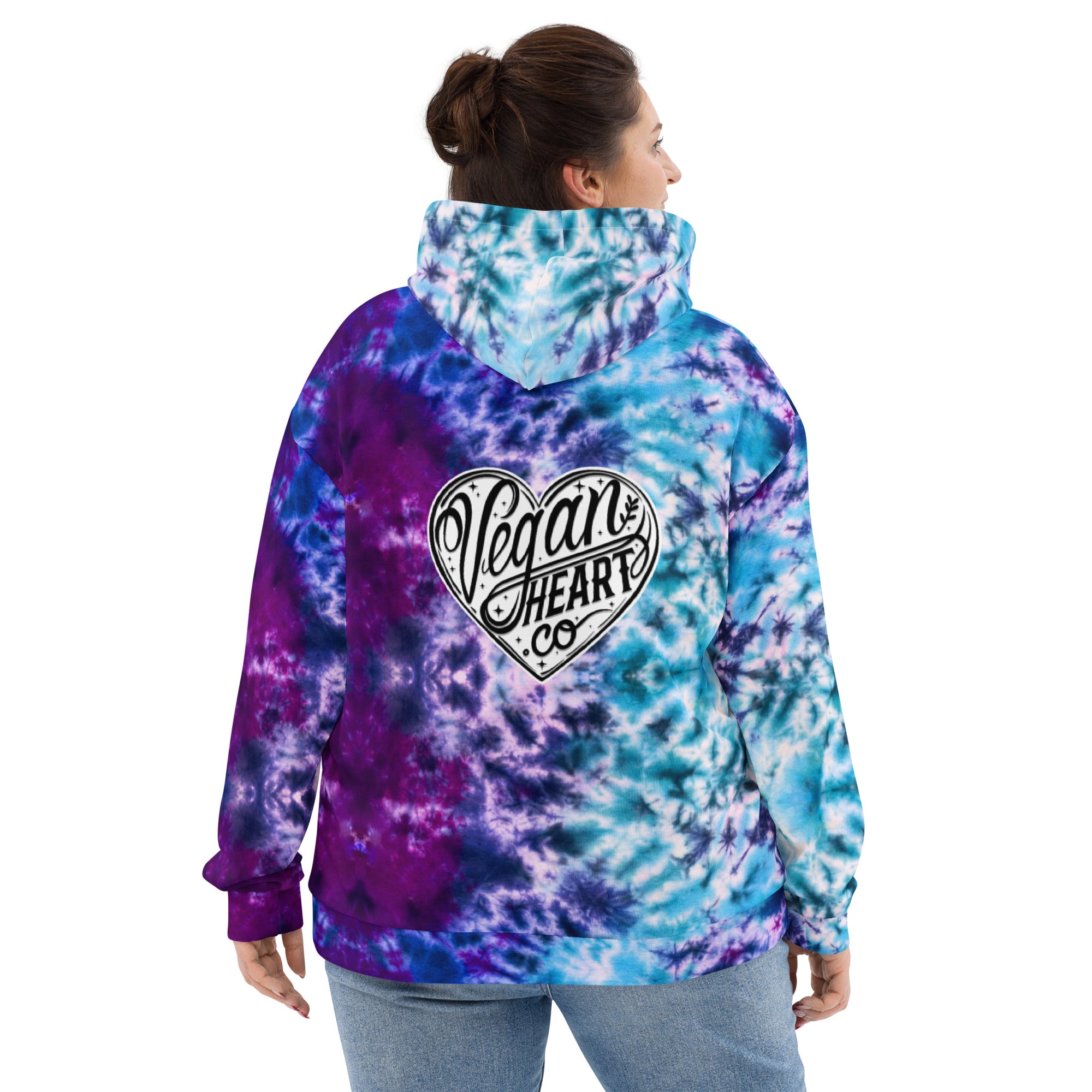 Vegan Heart Tie-Dye Unisex Hoodie | Aqua Violet Tide