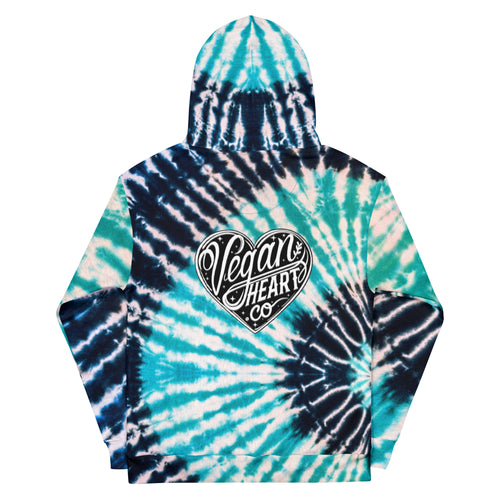 Vegan Heart Tie-Dye Unisex Hoodie | Aqua Obsidian Spiral