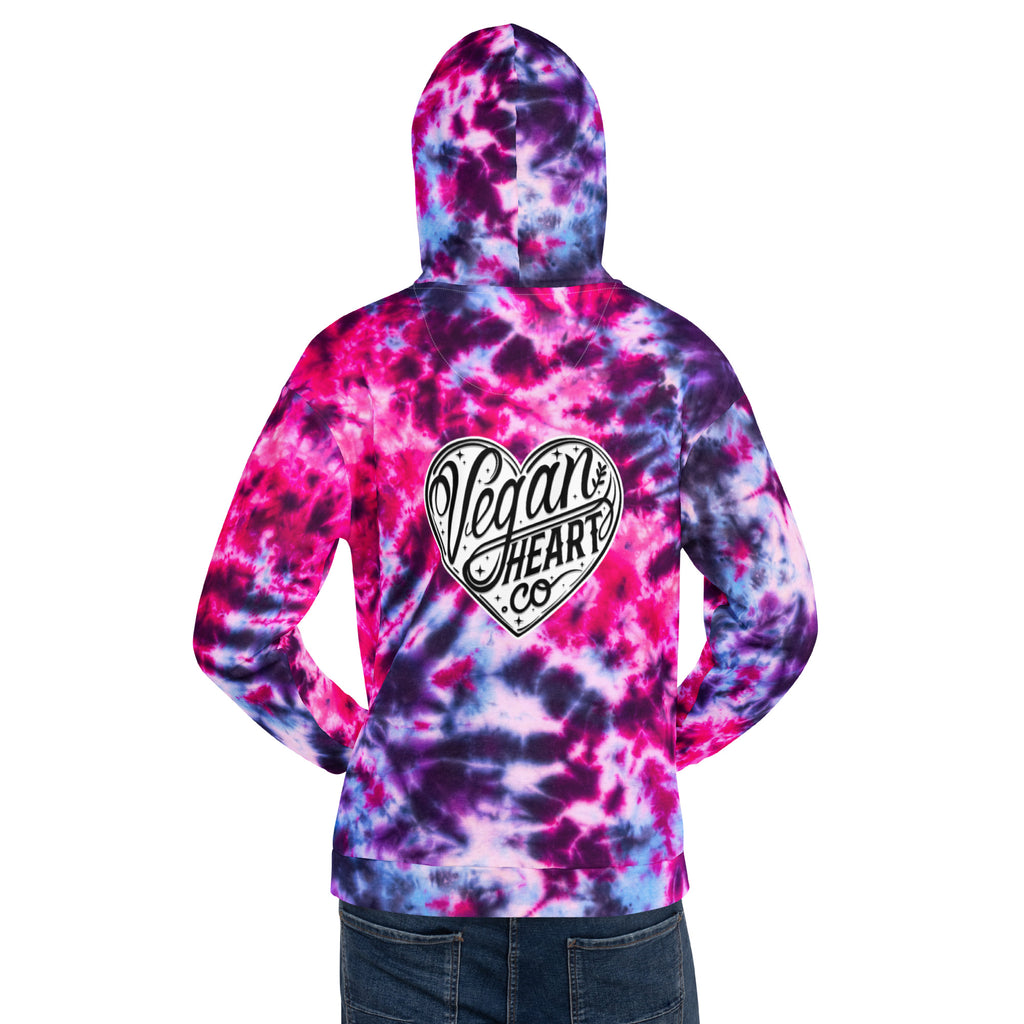 Vegan Heart Tie-Dye Unisex Hoodie | Pink Violet Pulse