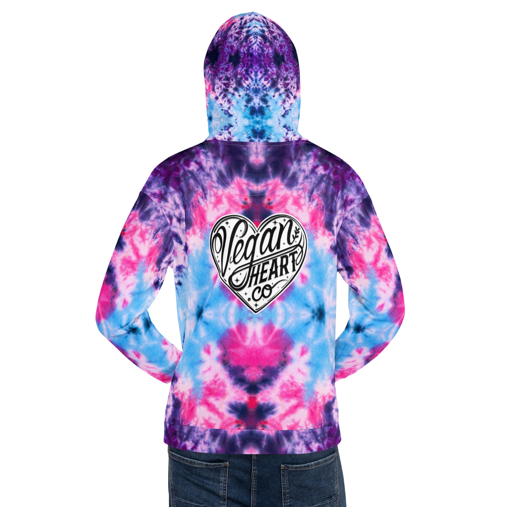 Vegan Heart Tie-Dye Unisex Hoodie | Blue Pink Bloom
