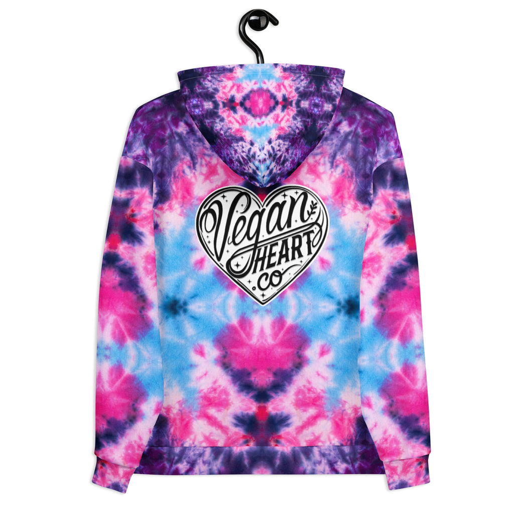 Vegan Heart Tie-Dye Unisex Hoodie | Blue Pink Bloom