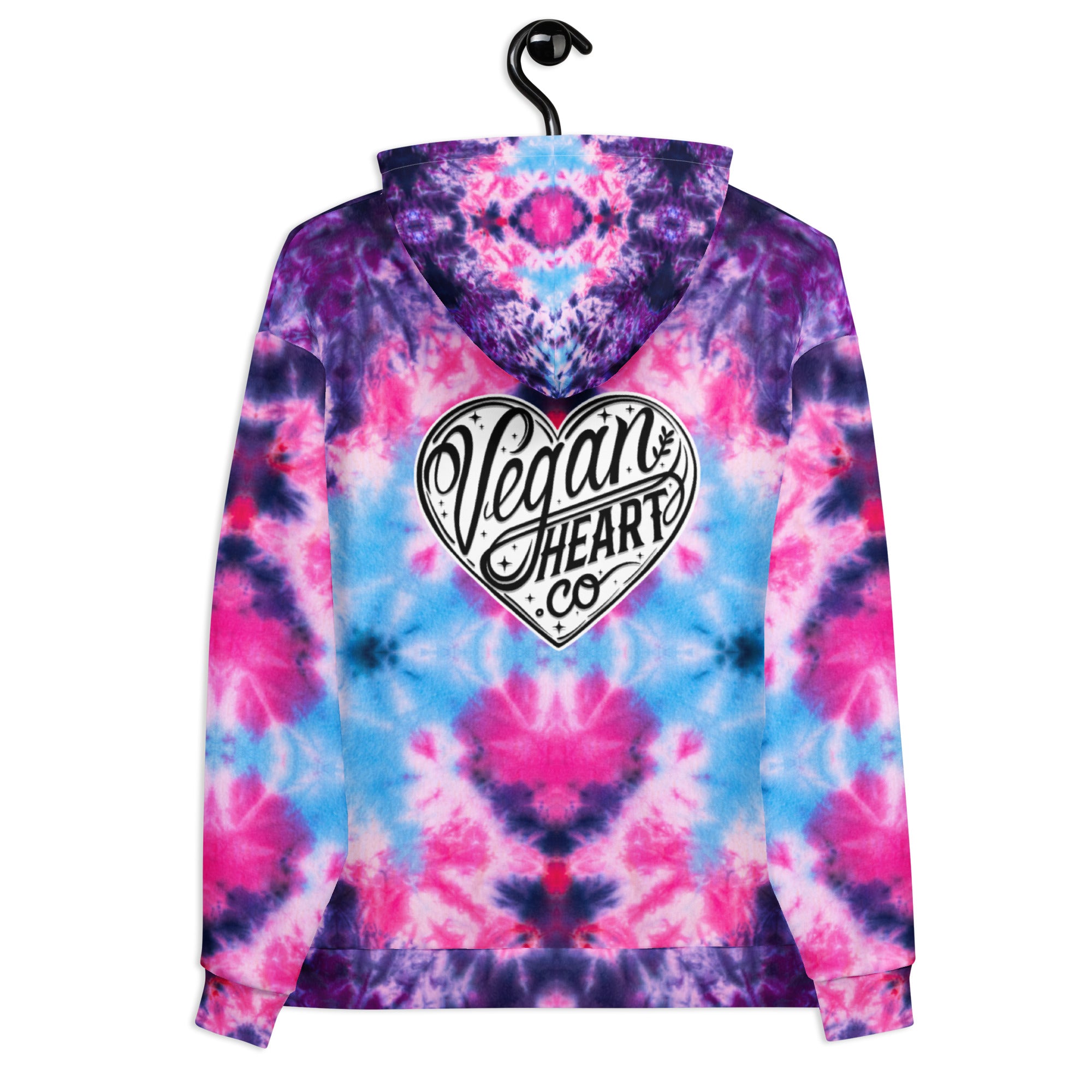 Vegan Heart Tie-Dye Unisex Hoodie | Blue Pink Bloom