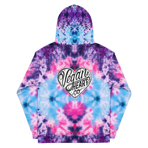 Vegan Heart Tie-Dye Unisex Hoodie | Blue Pink Bloom