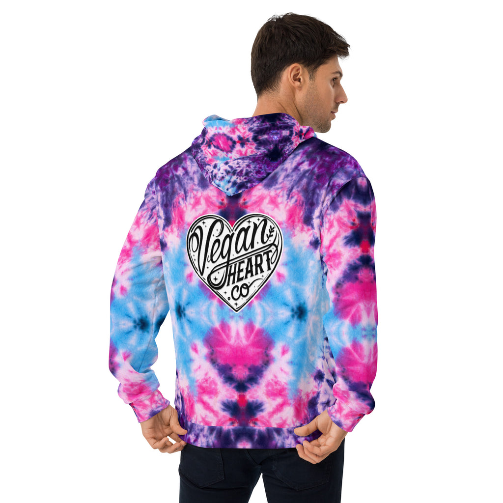 Vegan Heart Tie-Dye Unisex Hoodie | Blue Pink Bloom