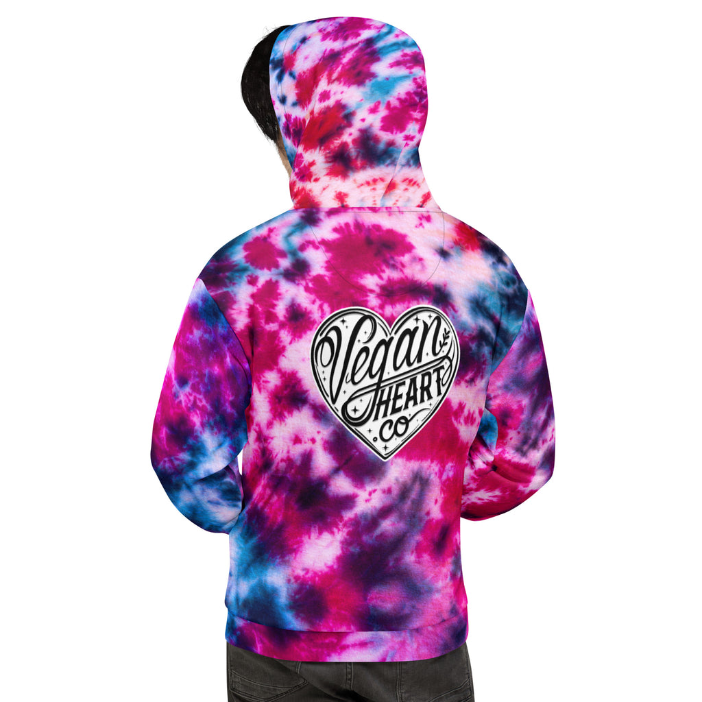 Vegan Heart Tie-Dye Unisex Hoodie | Blue Pink Nebula