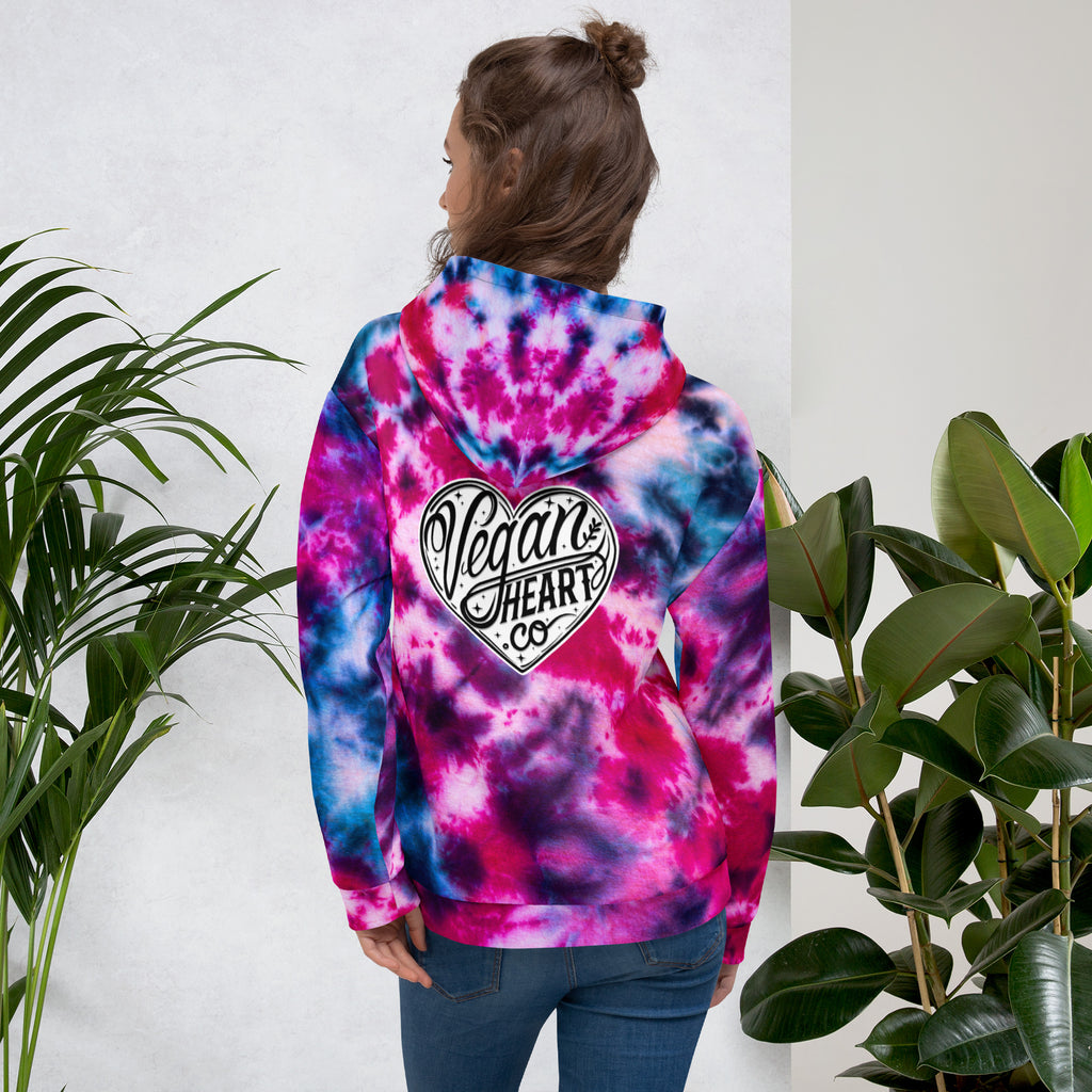 Vegan Heart Tie-Dye Unisex Hoodie | Blue Pink Nebula