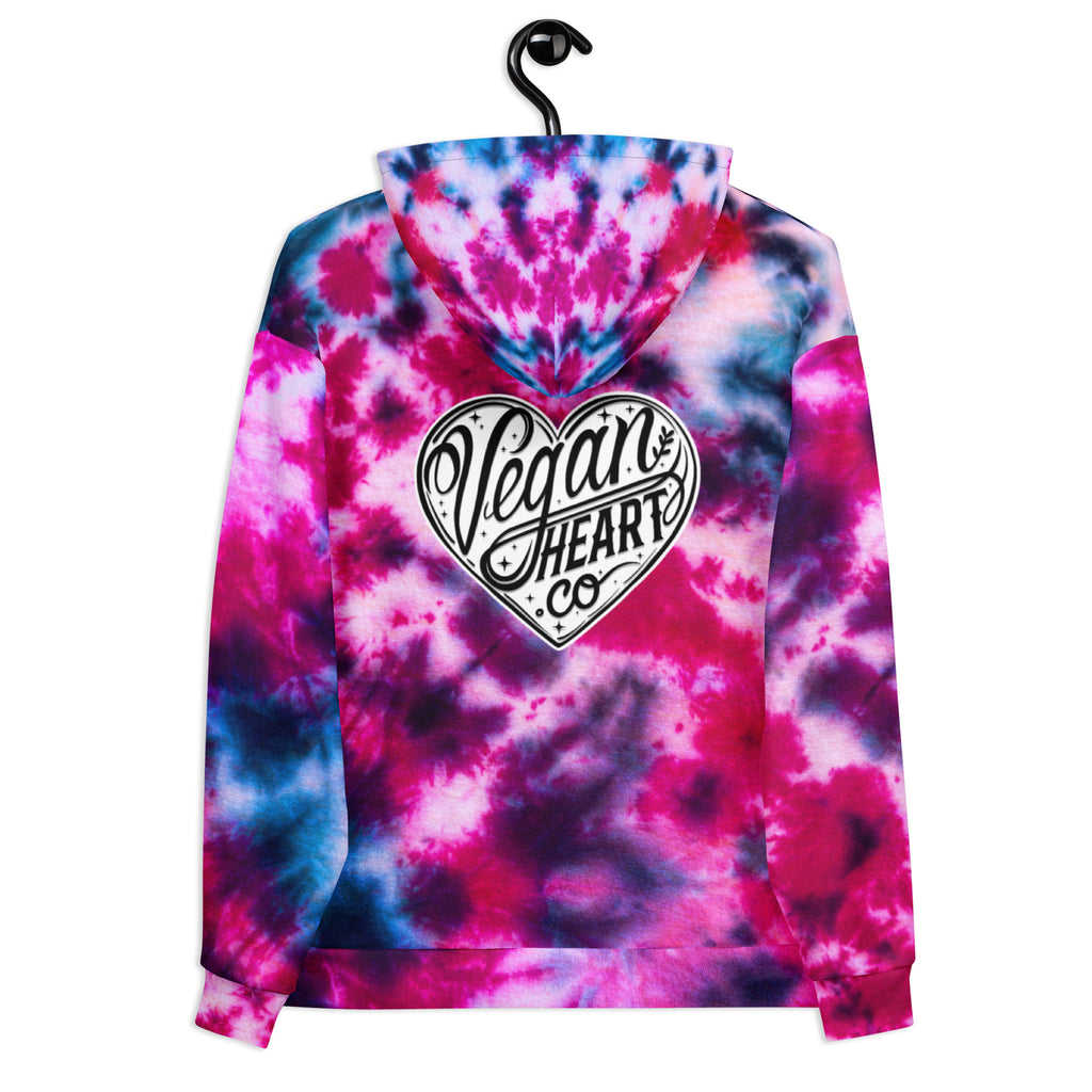 Vegan Heart Tie-Dye Unisex Hoodie | Blue Pink Nebula
