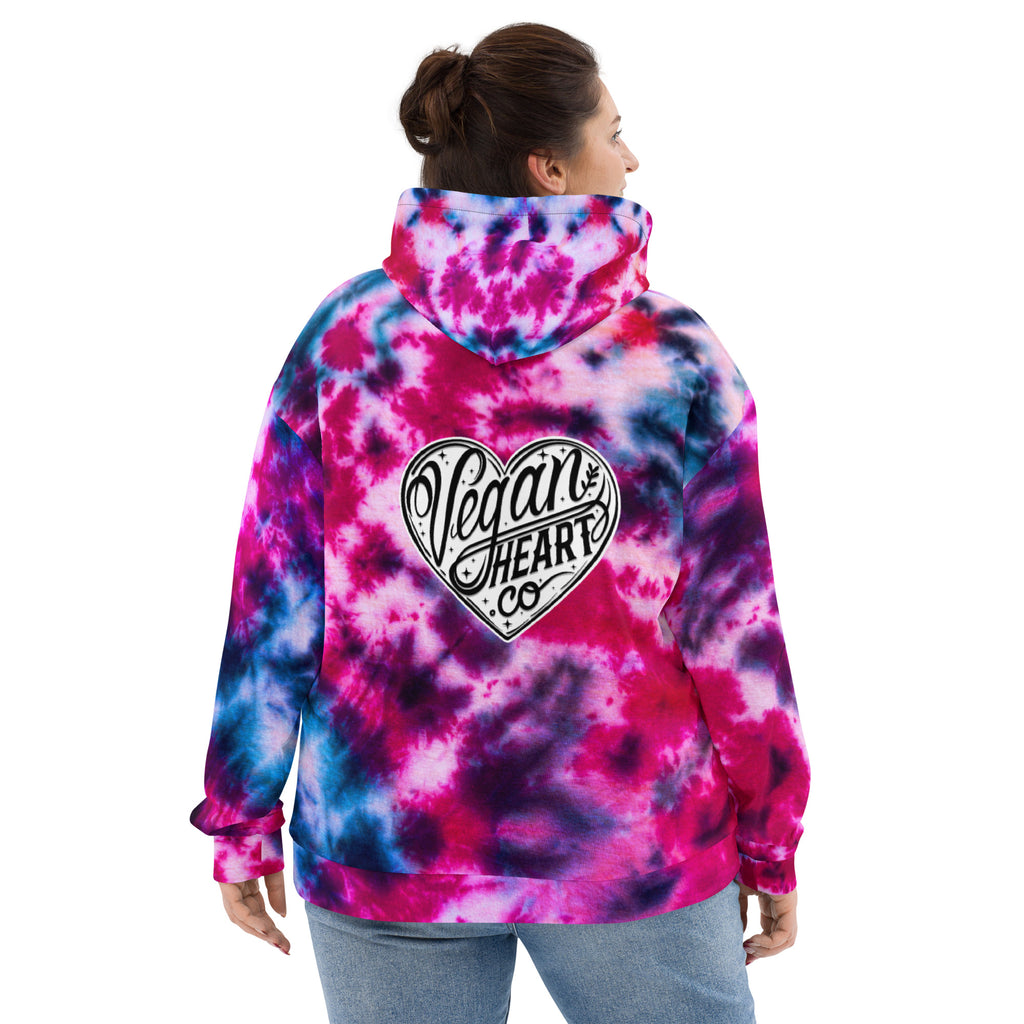 Vegan Heart Tie-Dye Unisex Hoodie | Blue Pink Nebula