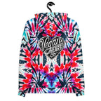 Vegan Heart Tie-Dye Unisex Hoodie | Red Aqua Obsidian Spiral