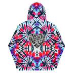 Vegan Heart Tie-Dye Unisex Hoodie | Red Aqua Obsidian Spiral