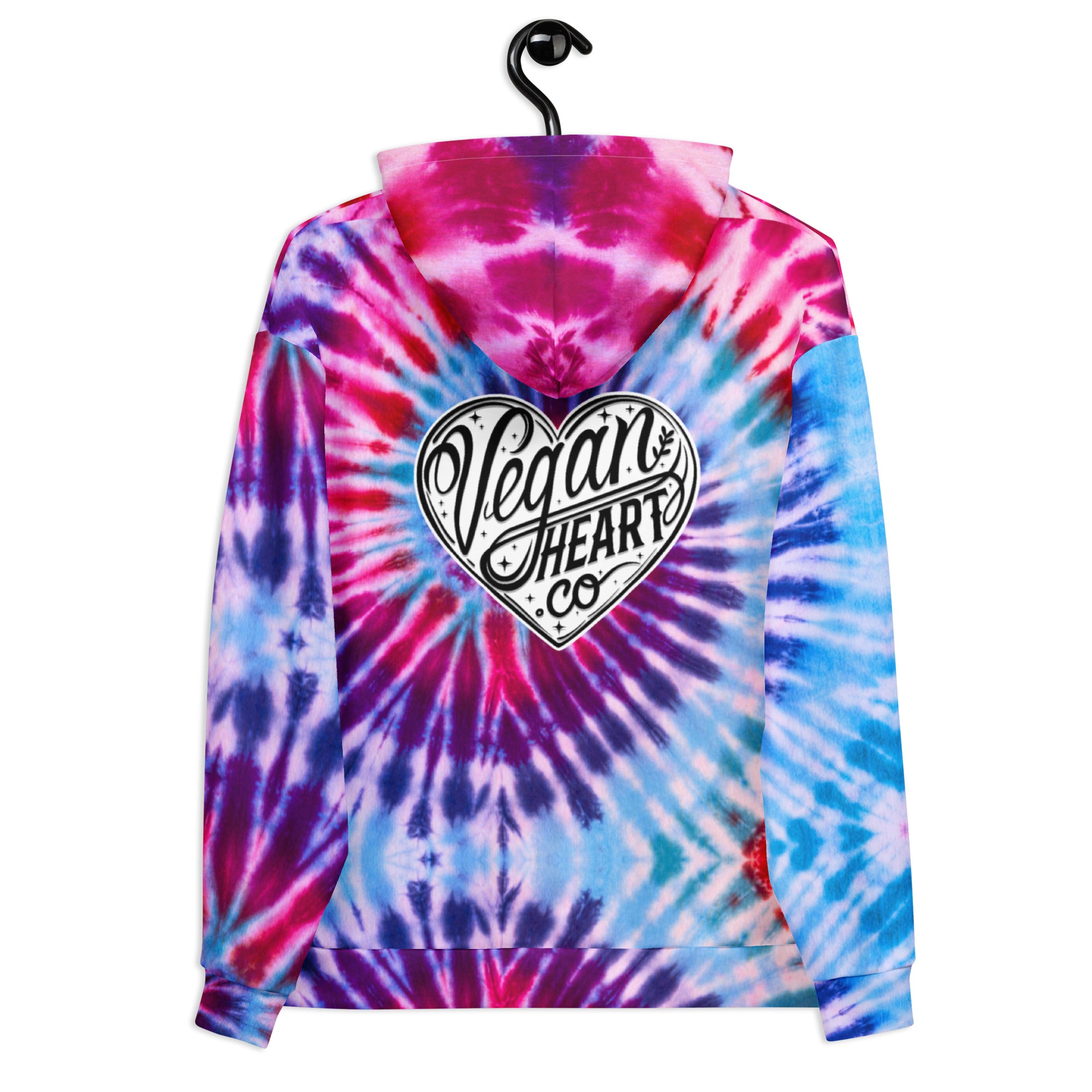 Vegan Heart Tie-Dye Unisex Hoodie | Blue Violet Spiral