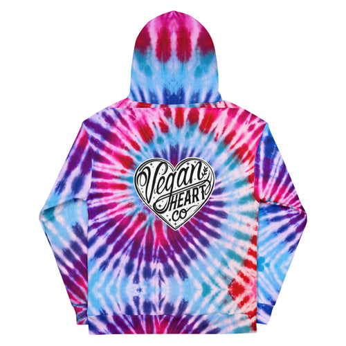 Vegan Heart Tie-Dye Unisex Hoodie | Blue Violet Spiral