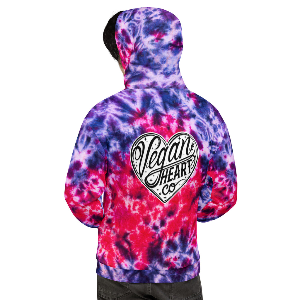 Vegan Heart Tie-Dye Unisex Hoodie | Violet Red Flame