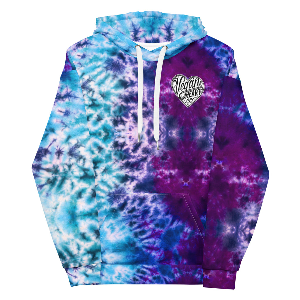 Vegan Heart Tie-Dye Unisex Hoodie | Aqua Violet Tide