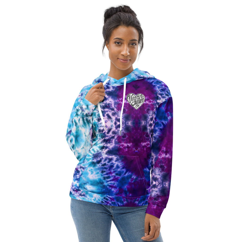 Vegan Heart Tie-Dye Unisex Hoodie | Aqua Violet Tide