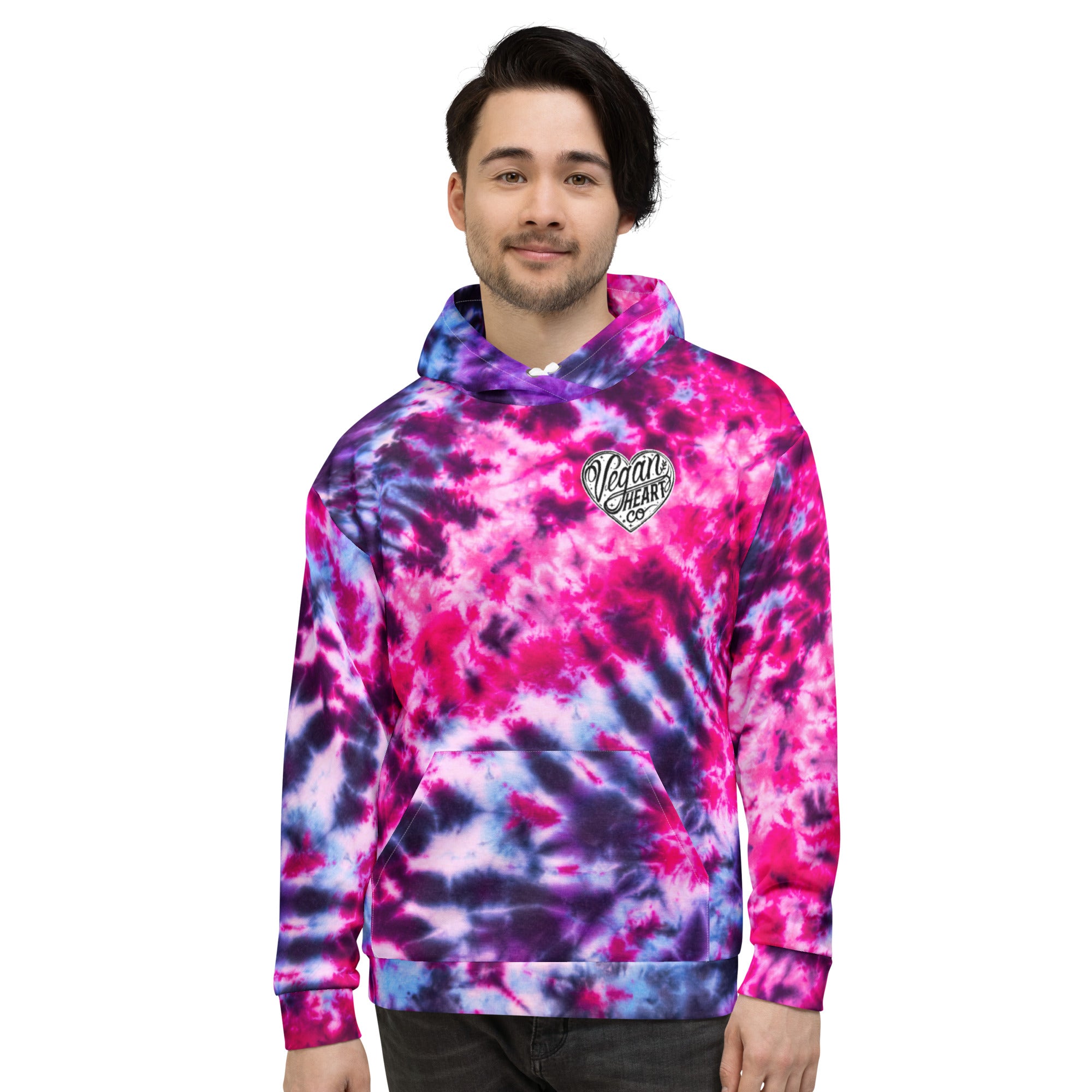Vegan Heart Tie-Dye Unisex Hoodie | Pink Violet Pulse