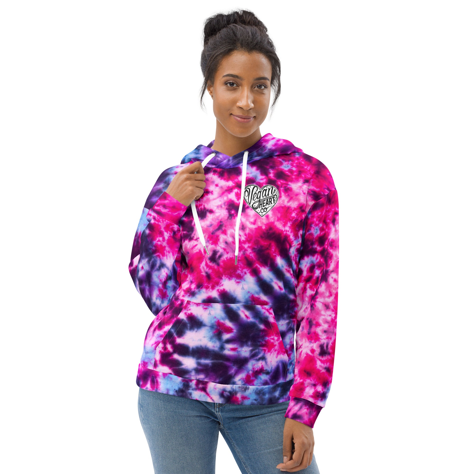 Vegan Heart Tie-Dye Unisex Hoodie | Pink Violet Pulse
