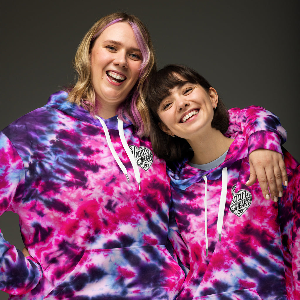 Vegan Heart Tie-Dye Unisex Hoodie | Pink Violet Pulse