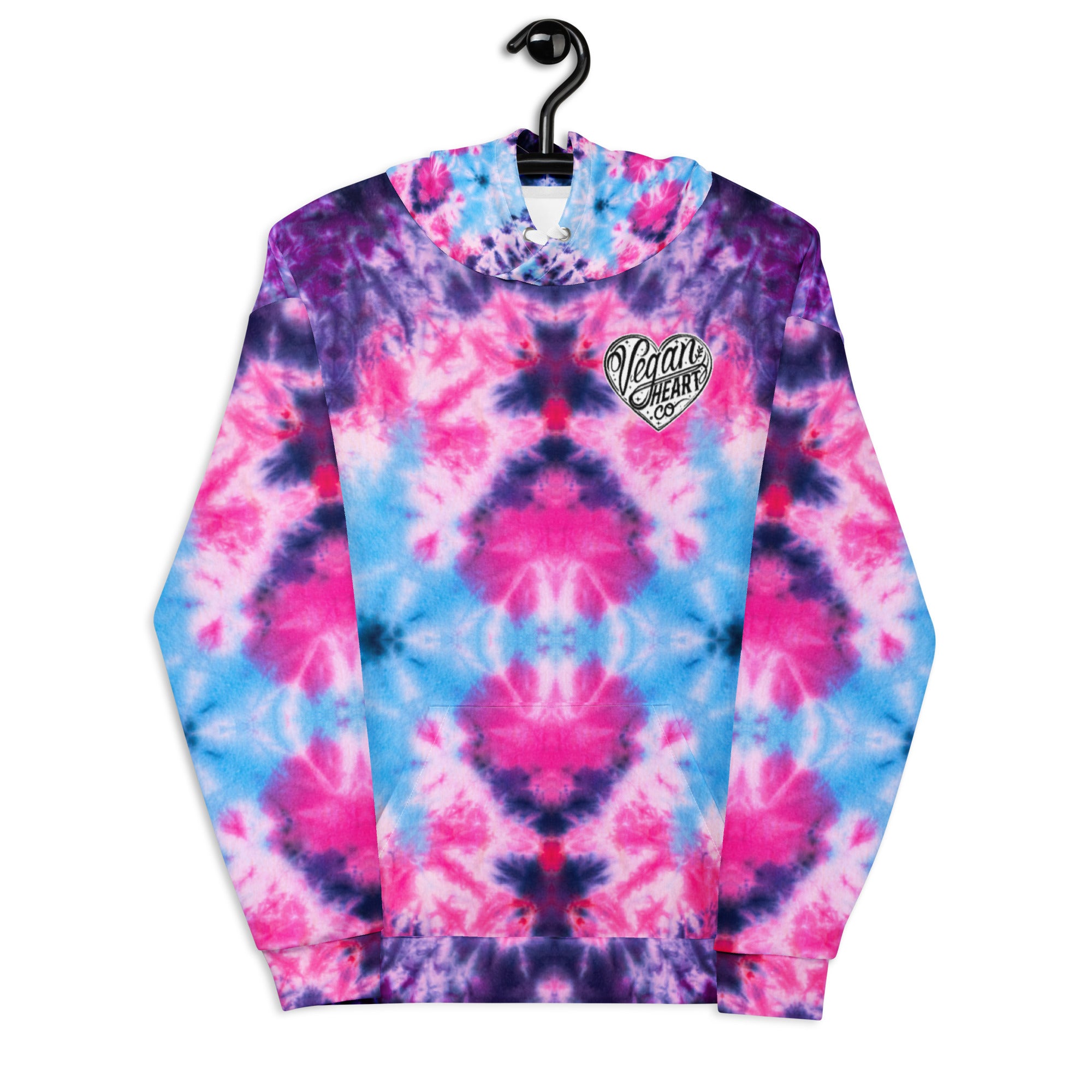 Vegan Heart Tie-Dye Unisex Hoodie | Blue Pink Bloom