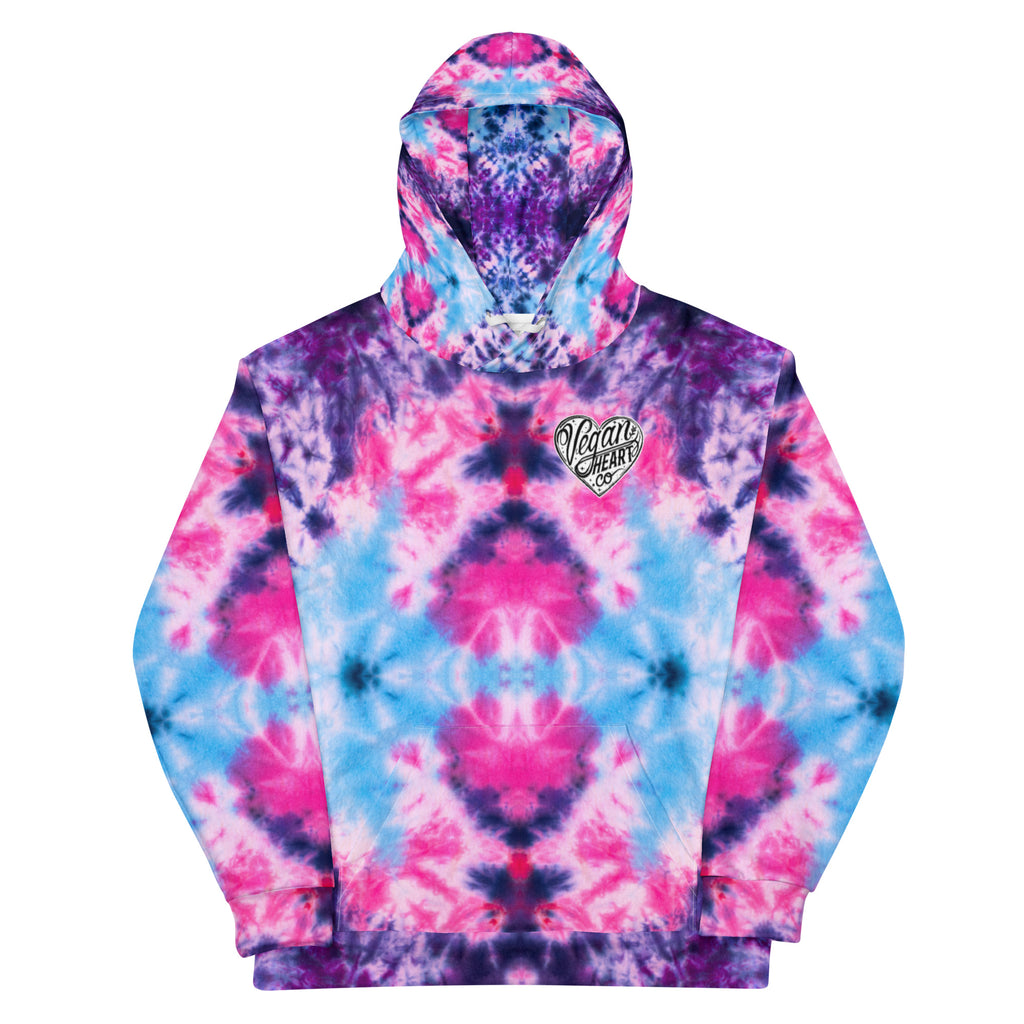 Vegan Heart Tie-Dye Unisex Hoodie | Blue Pink Bloom