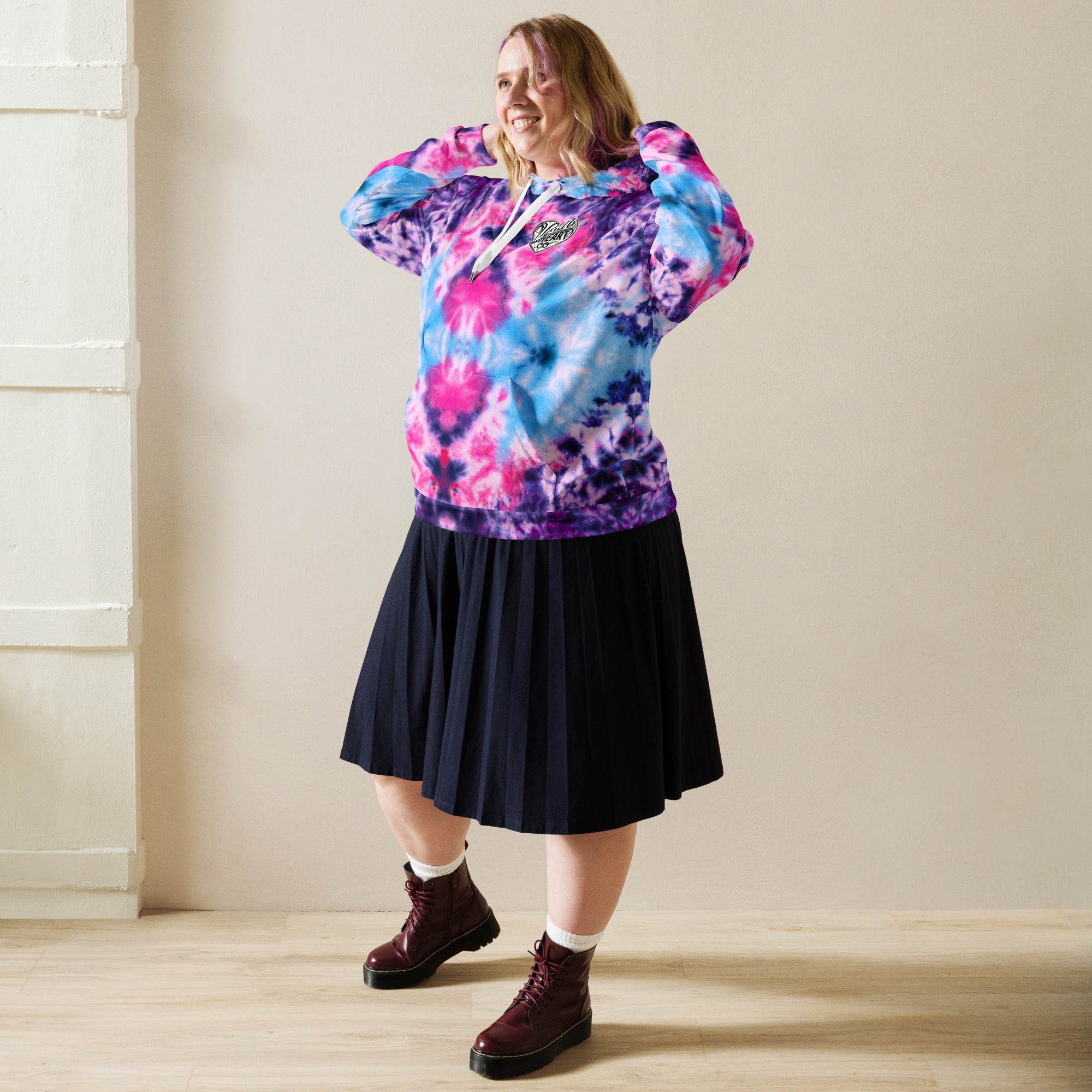 Vegan Heart Tie-Dye Unisex Hoodie | Blue Pink Bloom