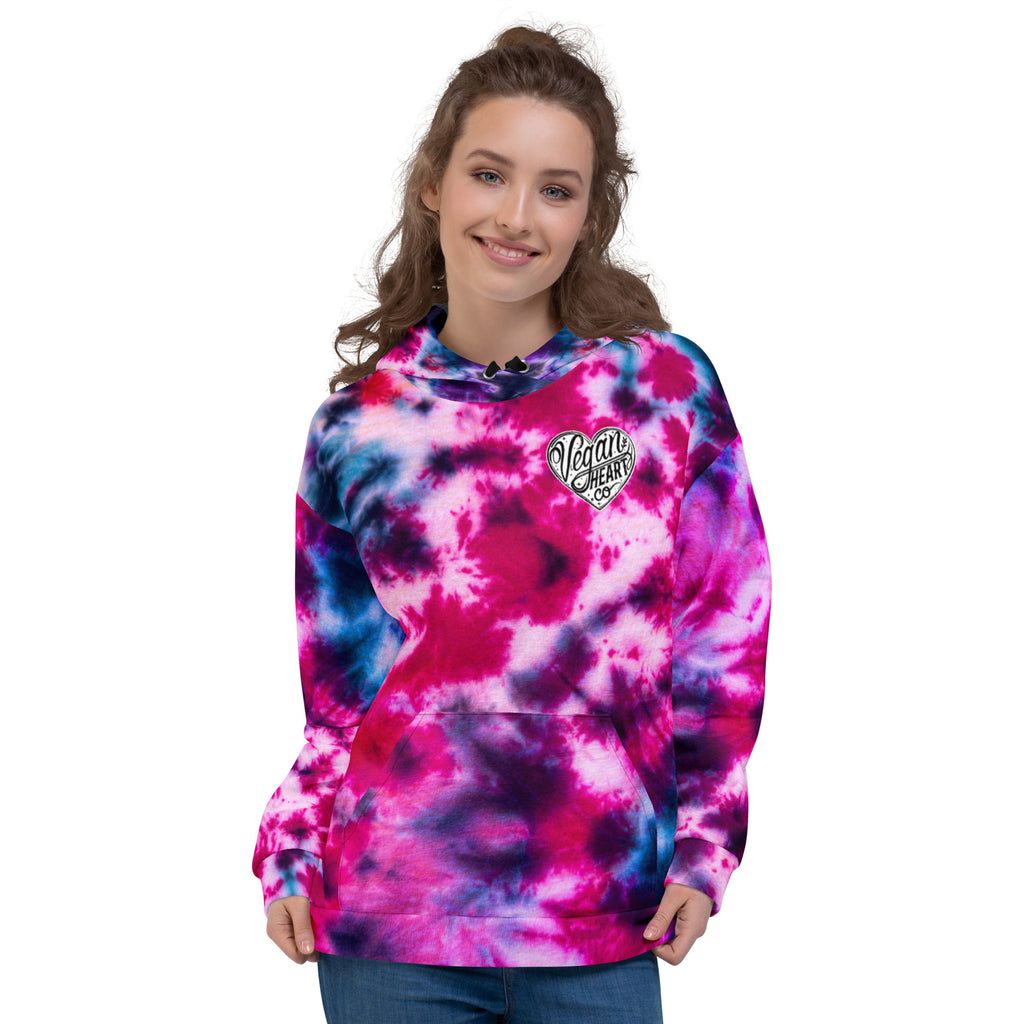 Vegan Heart Tie-Dye Unisex Hoodie | Blue Pink Nebula