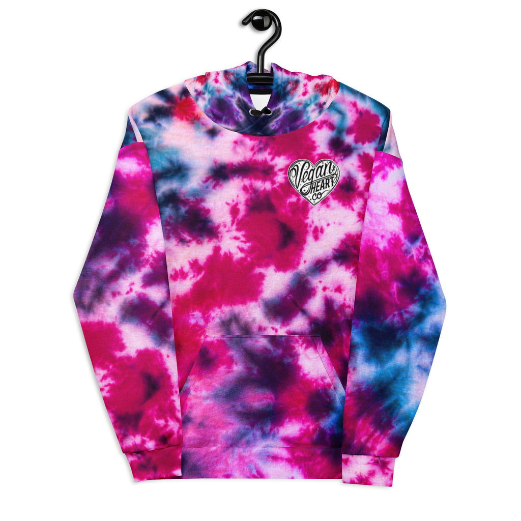 Vegan Heart Tie-Dye Unisex Hoodie | Blue Pink Nebula