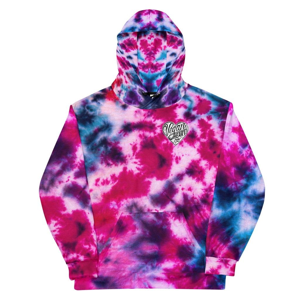 Vegan Heart Tie-Dye Unisex Hoodie | Blue Pink Nebula