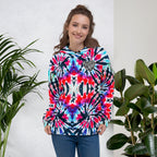 Vegan Heart Tie-Dye Unisex Hoodie | Red Aqua Obsidian Spiral