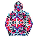 Vegan Heart Tie-Dye Unisex Hoodie | Red Aqua Obsidian Spiral