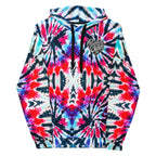 Vegan Heart Tie-Dye Unisex Hoodie | Red Aqua Obsidian Spiral