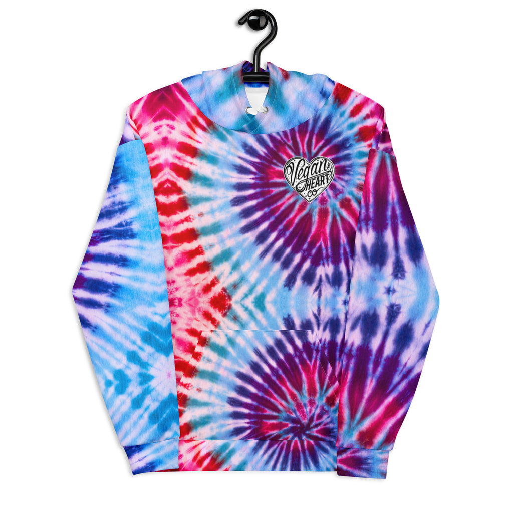 Vegan Heart Tie-Dye Unisex Hoodie | Blue Violet Spiral
