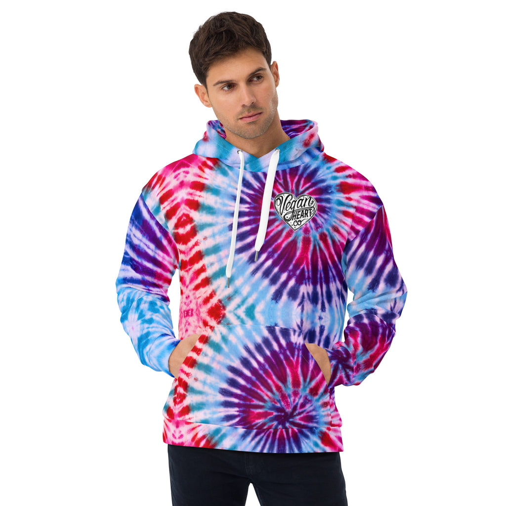 Vegan Heart Tie-Dye Unisex Hoodie | Blue Violet Spiral