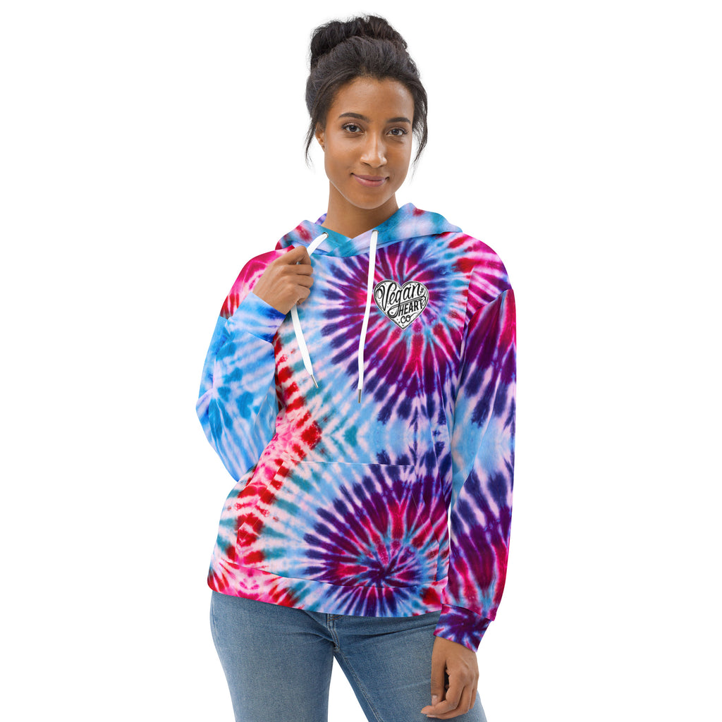 Vegan Heart Tie-Dye Unisex Hoodie | Blue Violet Spiral