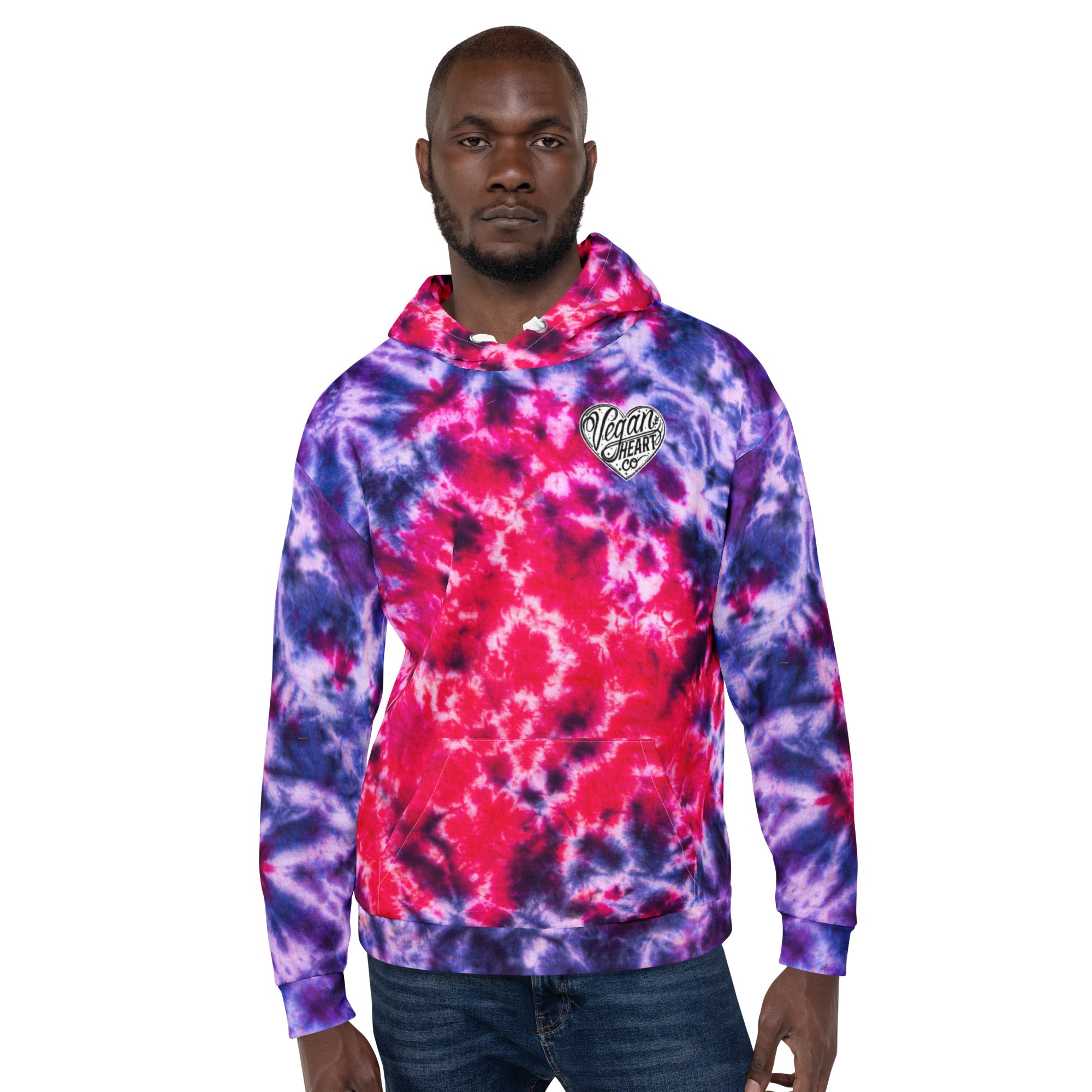 Vegan Heart Tie-Dye Unisex Hoodie | Violet Red Flame