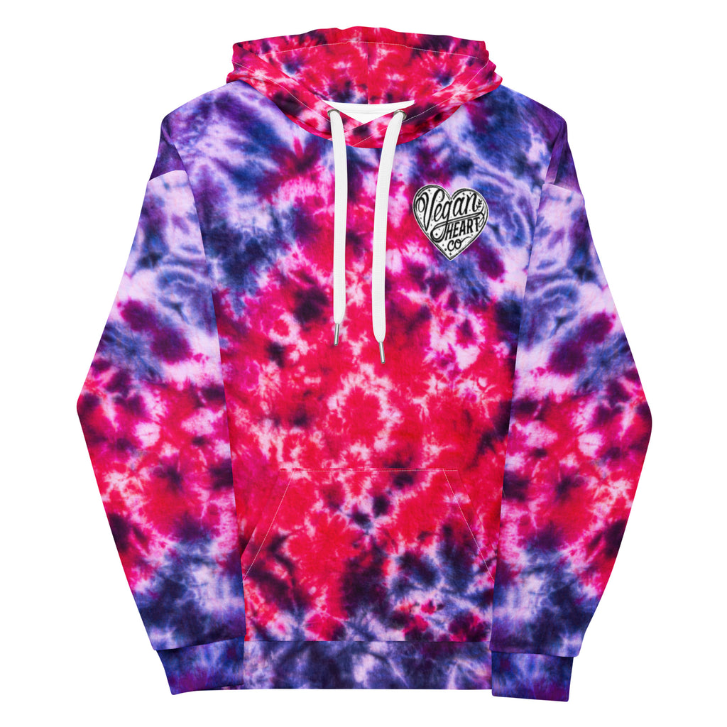 Vegan Heart Tie-Dye Unisex Hoodie | Violet Red Flame