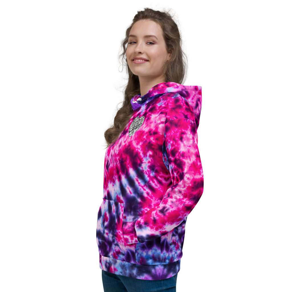 Vegan Heart Tie-Dye Unisex Hoodie | Pink Violet Pulse