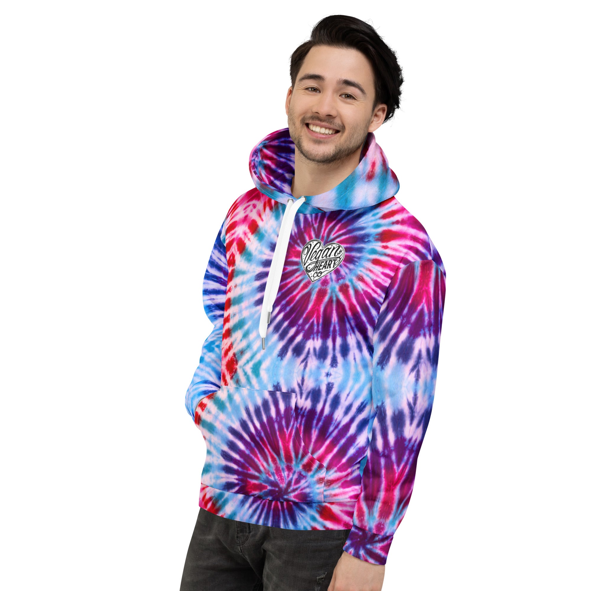 Vegan Heart Tie-Dye Unisex Hoodie | Blue Violet Spiral