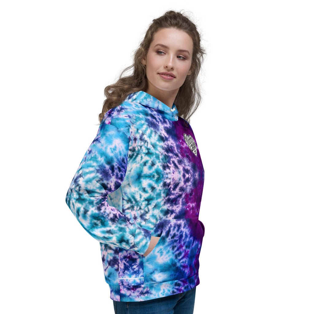 Vegan Heart Tie-Dye Unisex Hoodie | Aqua Violet Tide